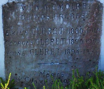 CLERET Freres Plaque Tombe